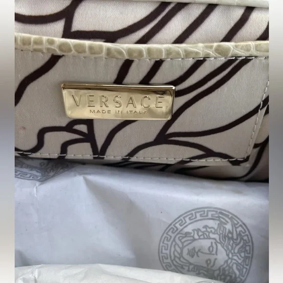 Vintage Versace Brown/Cream Croc EmbossedLeather Madonna Satchel NWT - Picture 9 of 12